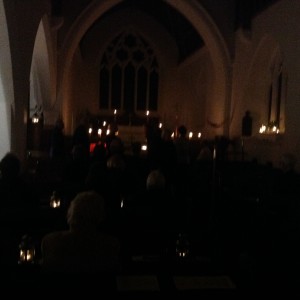 The church lit by candlelight